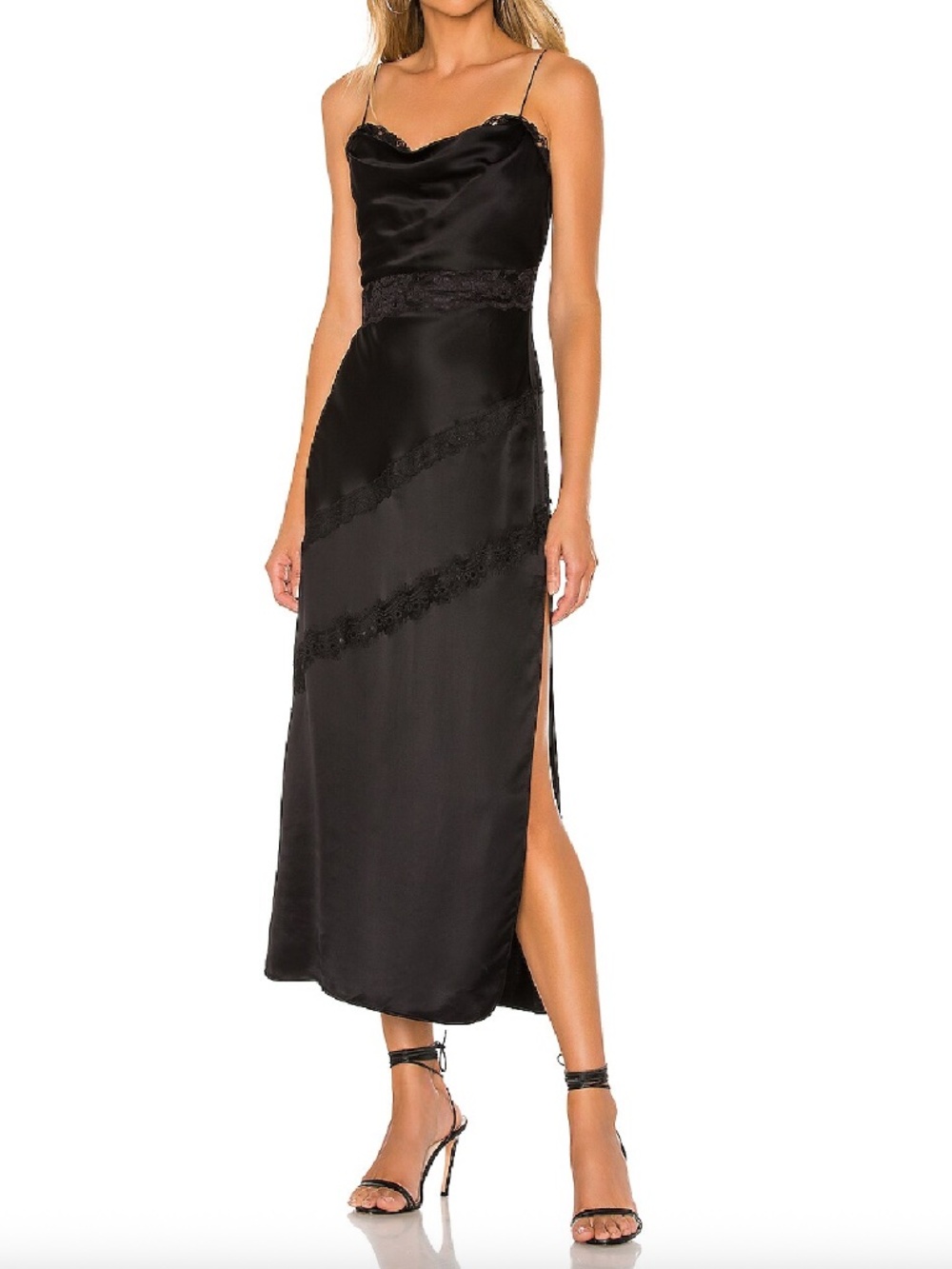 X by NBD Kassidy Dress Black Satin Lace Trim Slip Dress Size XS New NWT